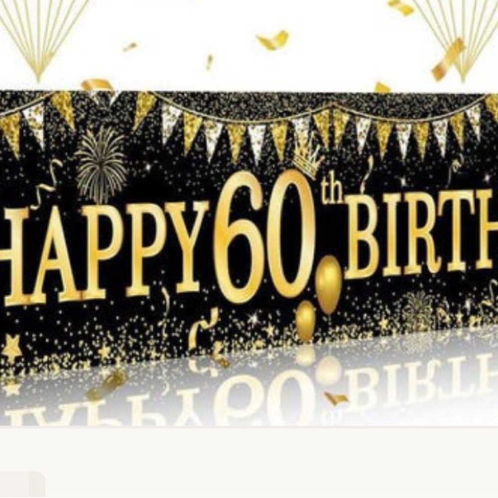 Happy 60th Birthday Banner - Black and Gold Party Decoration